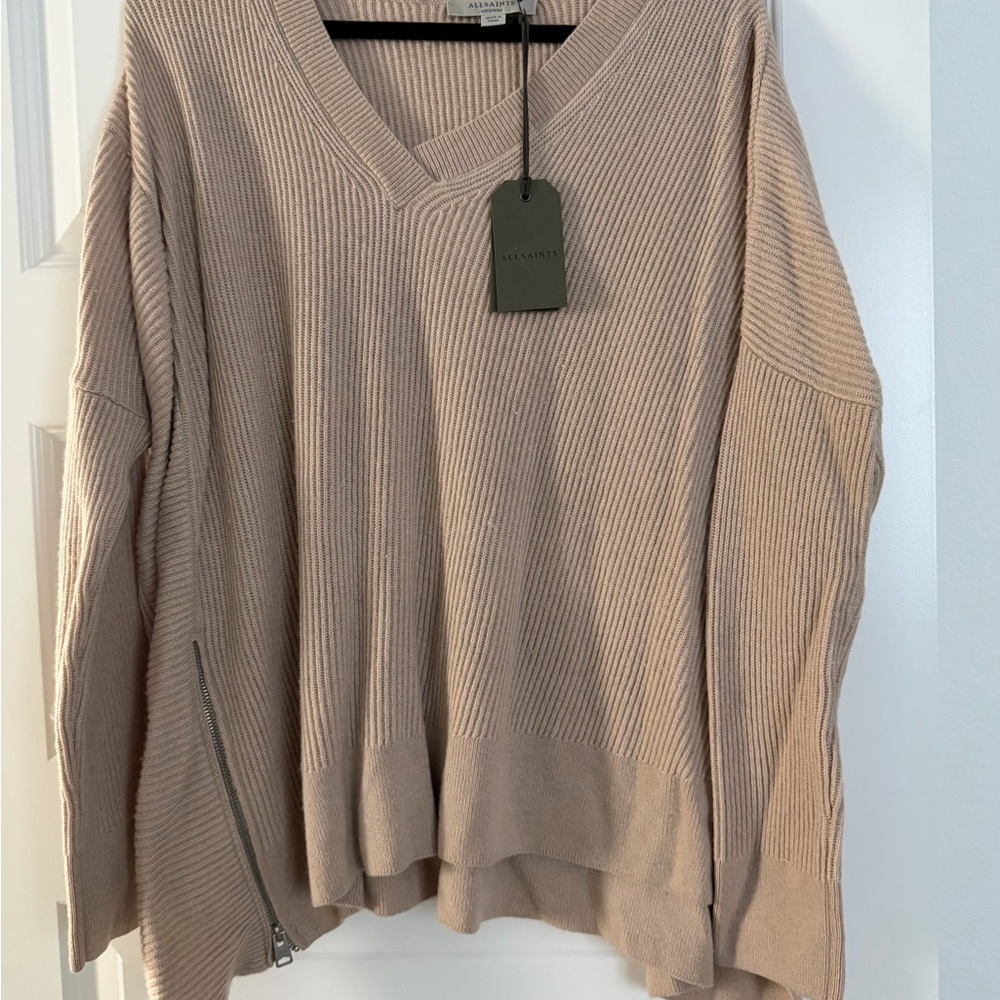 All Saints Women's V-Neck Sweater in blush pink